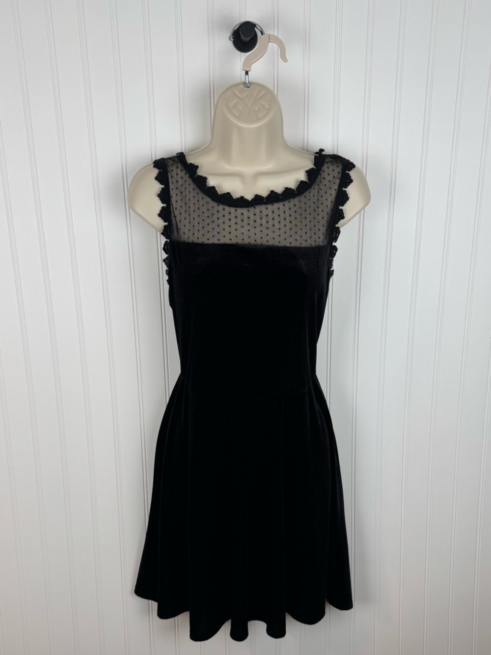 Lily Rose Black Velvet Dress Mesh Polka Dot Sheer Top XL Fit & Flare